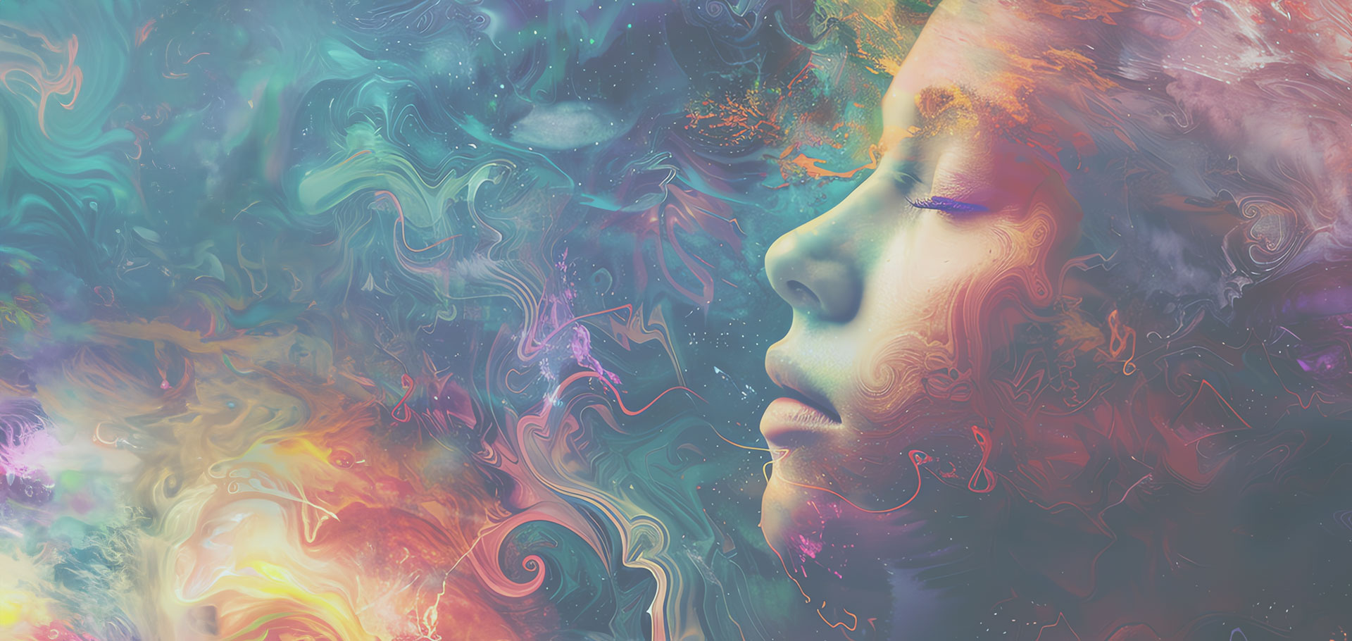 Volto femminile immerso in colori fluidi, simbolo di emozioni e consapevolezza – Psicologo a Pinerolo